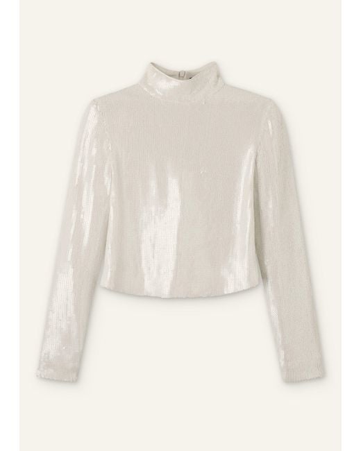 ME+EM Natural Sequin High Neck Top