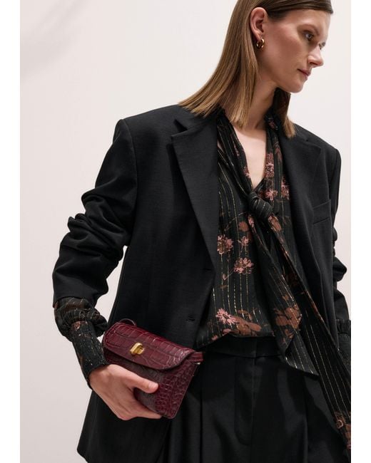 ME+EM Black Silk Blend Watercolour Print Swing Blouse With Tie + Cami/Multi