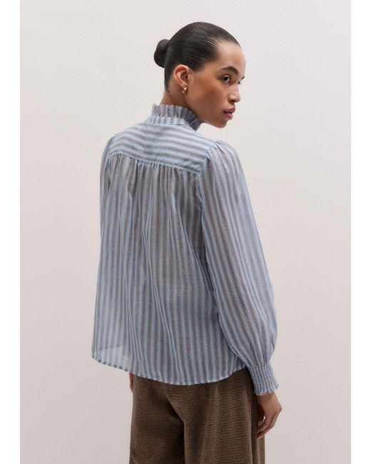 ME+EM Blue Cotton Voile Stripe Blouse + Tie