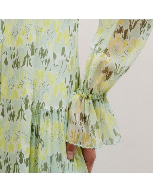 ME+EM Green Silk Tulip Print Full Length Dress + Tie