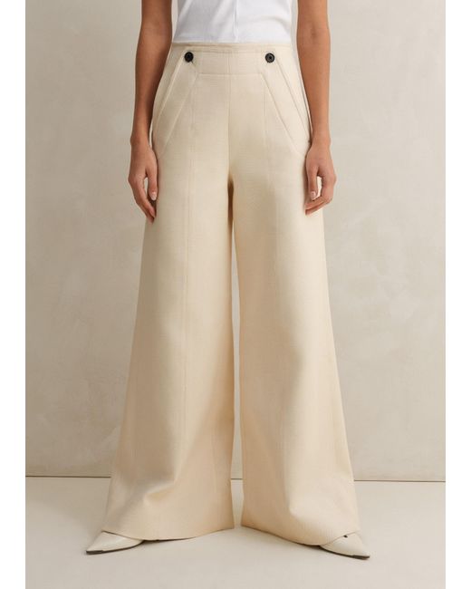 ME+EM Natural Cotton Herringbone Wide-leg Trouser