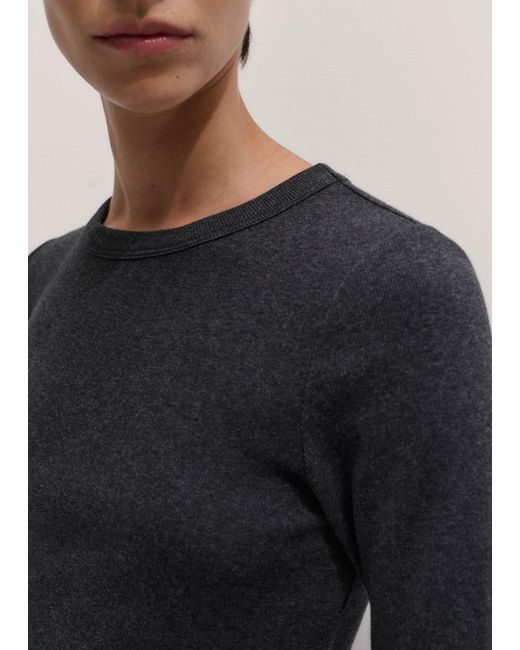 ME+EM Black Ultimate Rib Long Sleeve Top Charcoal Melange