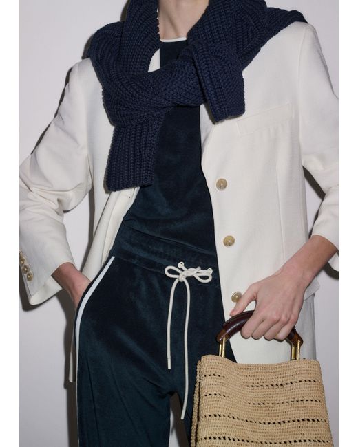 ME+EM Blue Towelling Halterneck Top-Cream
