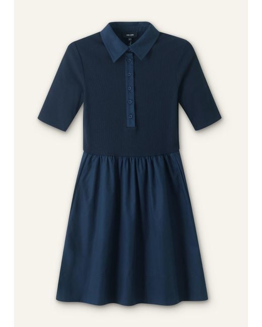 ME+EM Blue Mixed Media Shirt Collar Short Dress