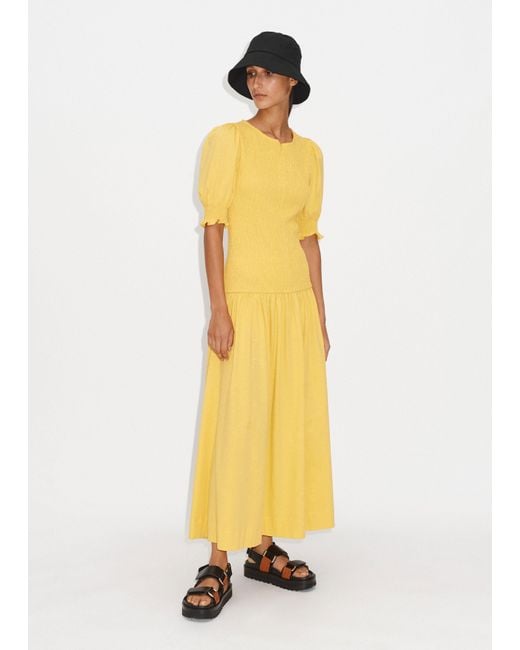 ME+EM Yellow Slub Jersey Smock Bodice Maxi Dress