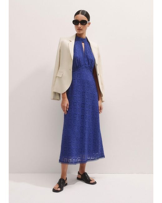 ME+EM Blue Lace Cap Sleeve Midi Dress