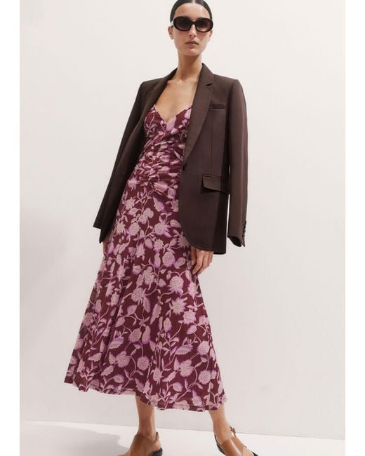 ME+EM Multicolor Midnight Hibiscus Print Ruched Maxi Dress