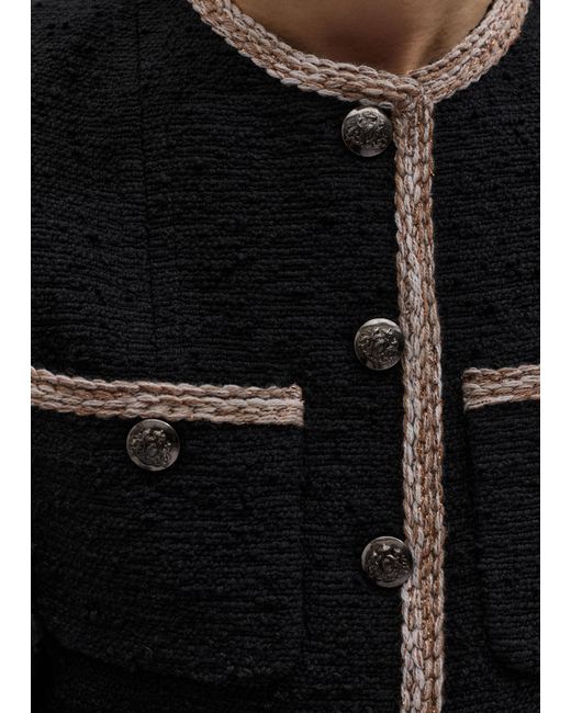 ME+EM Black Straight Fit Jacket With Statement Trims