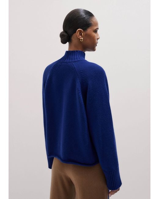 ME+EM Blue High Neck Relaxed Raglan Jumper