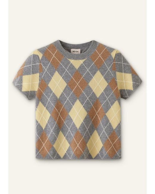 ME+EM Gray Cashmere Argyle Baby Tee