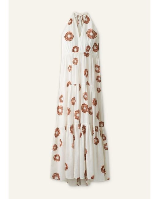 ME+EM White Cotton Modern Daisy Print Full Length Dress Soft-Cinnamon