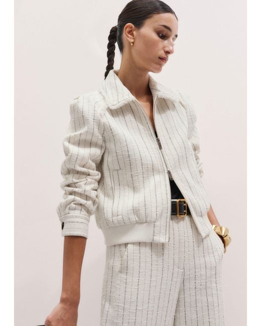 ME+EM Natural Textured Stripe Bomber Jacket
