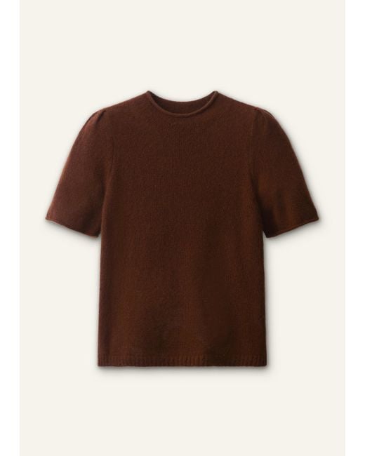ME+EM Brown Merino Cashmere Silk Pouf Sleeve Knit Tee