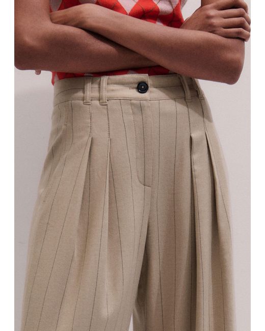 ME+EM Brown Wide Leg Double Pleat Pinstripe Trouser