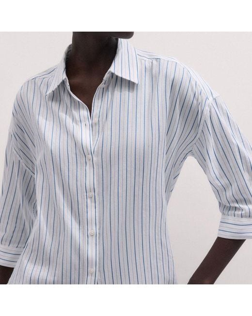 ME+EM White Boxy Three Quarter Sleeve Striped Shirt