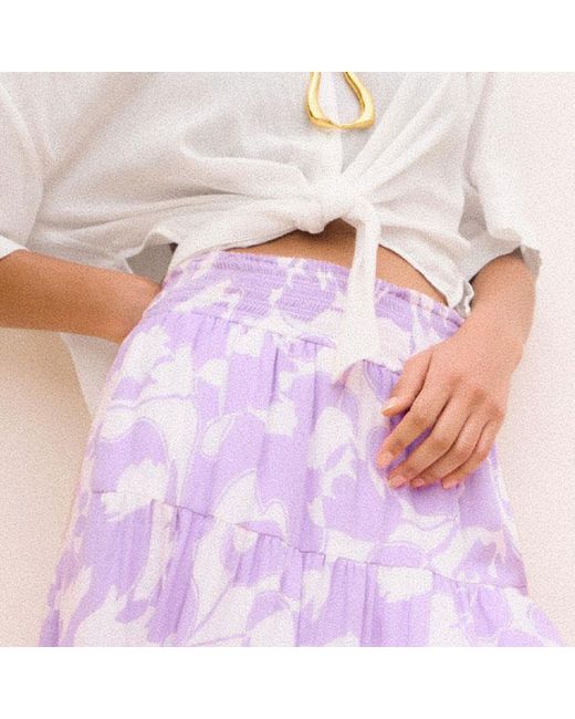 ME+EM Pink Cheesecloth Tulip Print Midi Skirt