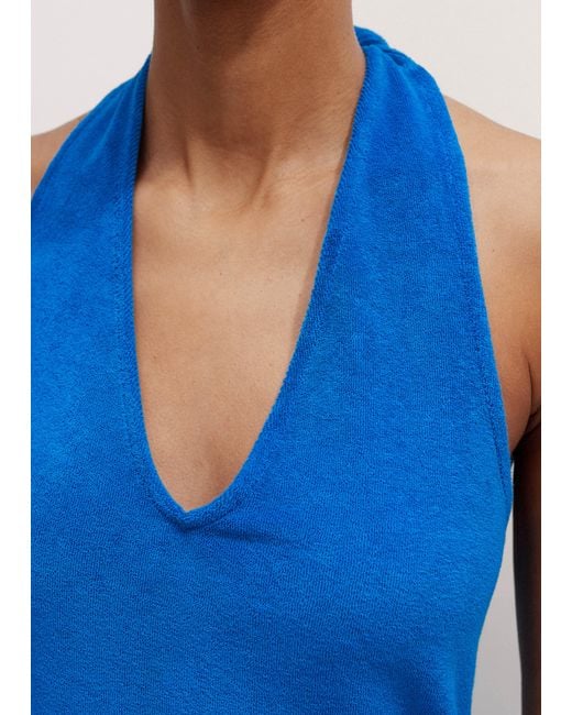 ME+EM Blue Towelling Halterneck Crop Top