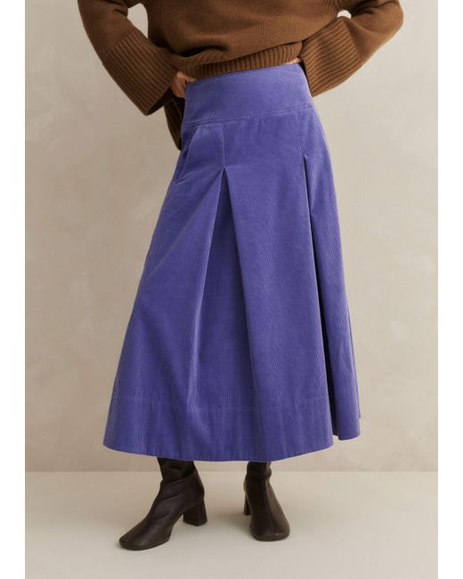 ME+EM Blue Luxe Cord A-line Midi Skirt