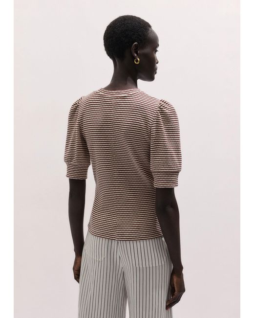 ME+EM Multicolor Striped Pouf Sleeve Tee Cinnamon-Light Cream