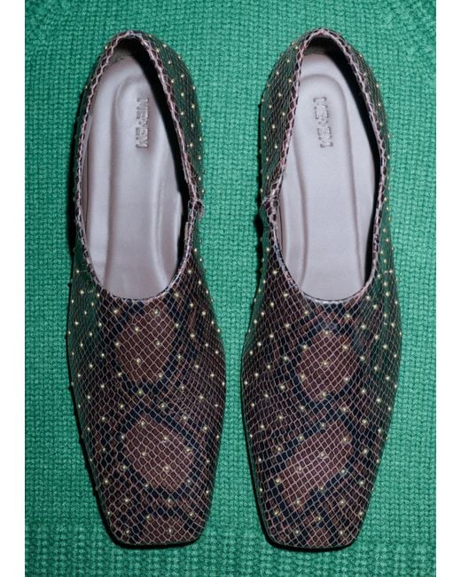 ME+EM Black Studded Slim Square Slipper
