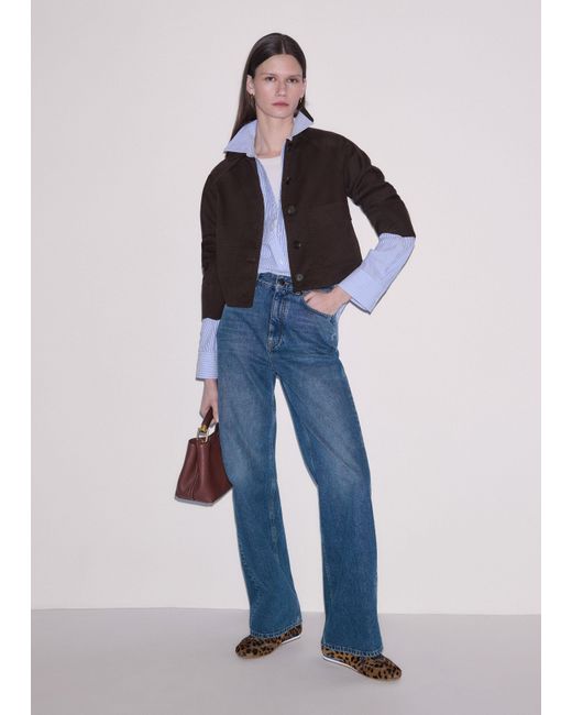 ME+EM Blue Sculptural Sleeve Straight Fit Jacket