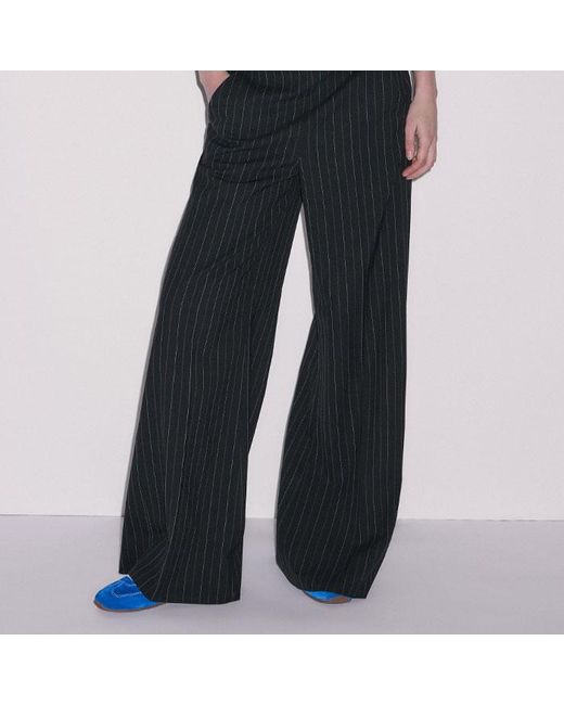 ME+EM Black Pinstripe Wide Leg Trouser