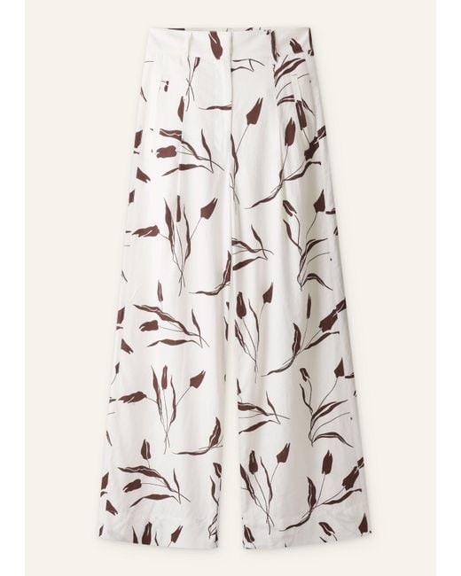 ME+EM White Crease-Less Linen Modern Tulips Print Wide Leg Trouser Light Cream