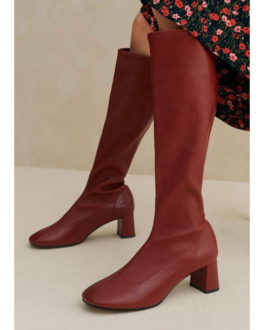ME+EM Red Knee High Stretch Leather Boot