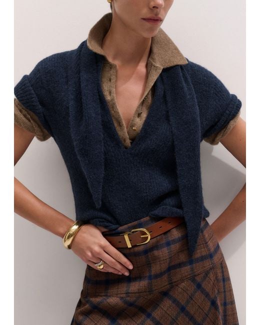 ME+EM Blue Responsible Alpaca Half Zip Baby Tee + Scarf