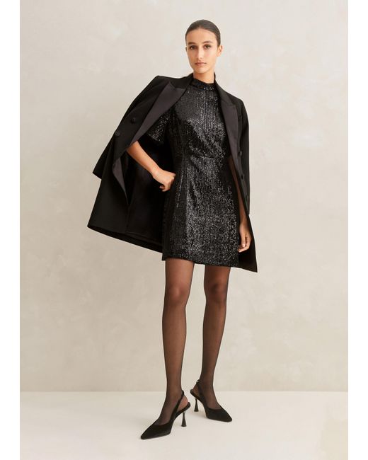 ME+EM Black Silk-blend Velvet Sequin Mini Shift Dress