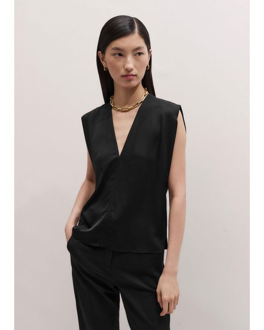 ME+EM Black Satin V Neck Shell Top + Tie