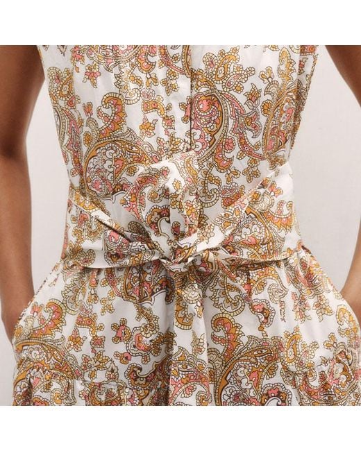 ME+EM Blue Cotton Poplin Geo Paisley Print Maxi Dress + Belt