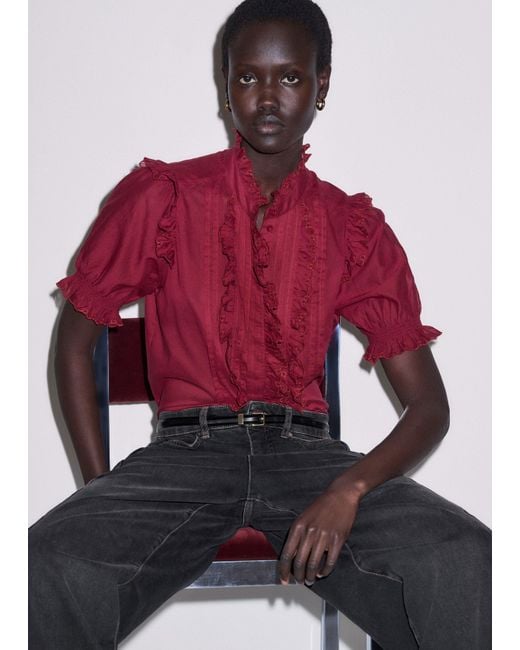 ME+EM Red Cotton Schifflie Blouse