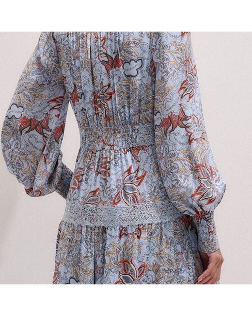 ME+EM White Silk Delicate Paisley Print Fit And Flare Maxi Dress/Multi