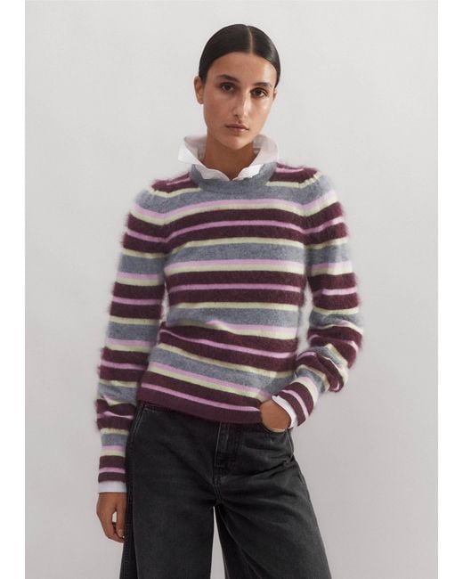 ME+EM Purple Brushed Cashmere Stripe Sweater