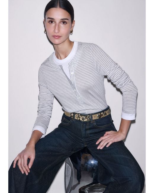 ME+EM Gray Double-Layer Look Long Sleeve Top