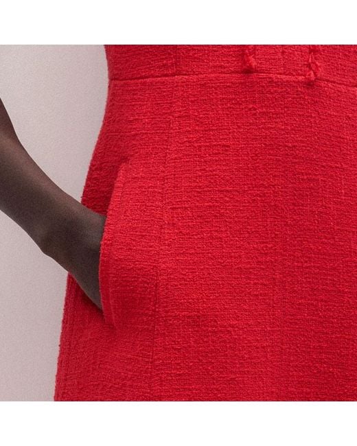 ME+EM Red Fringe Detail Fit And Flare Midi Dress Rose Petal