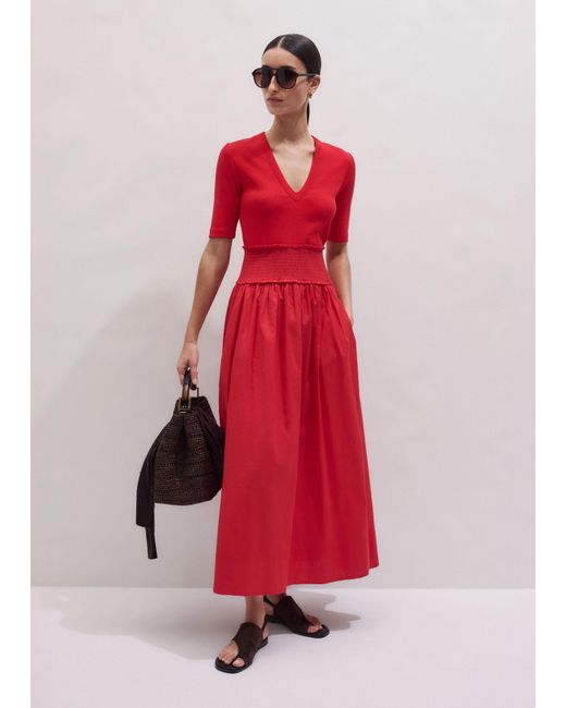ME+EM Red V-Neck Smocked Skirt Maxi Dress