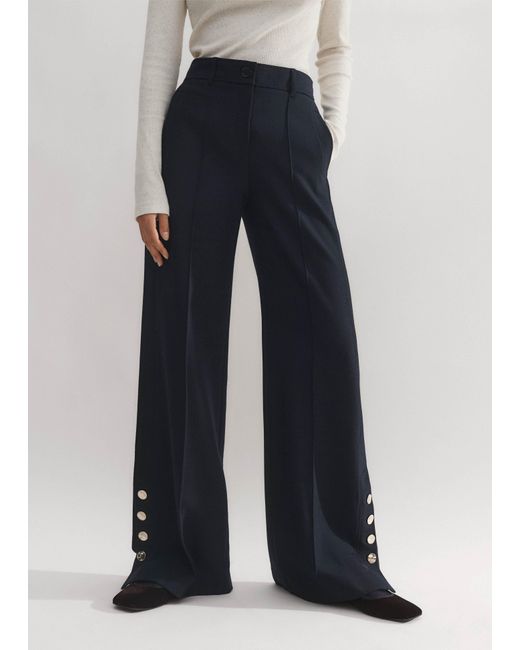 ME+EM Blue Statement Button Relaxed Tailored Pant