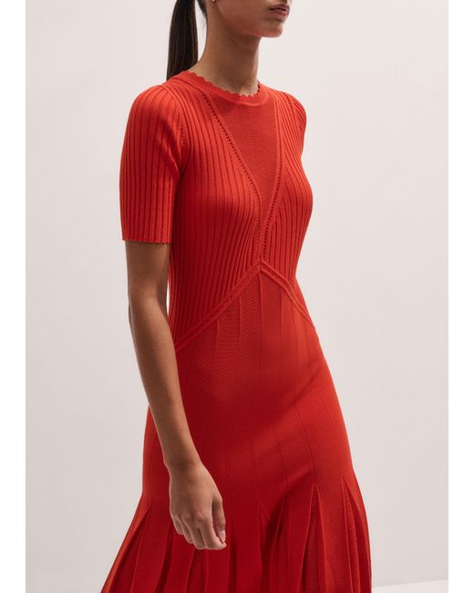 ME+EM Red Conceal + Reveal Lace Knit Maxi Dress