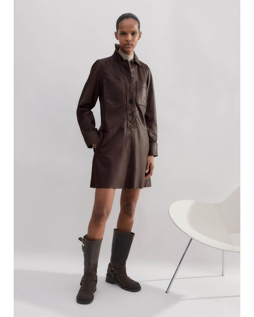 ME+EM Brown Butter Soft Leather Shift Dress