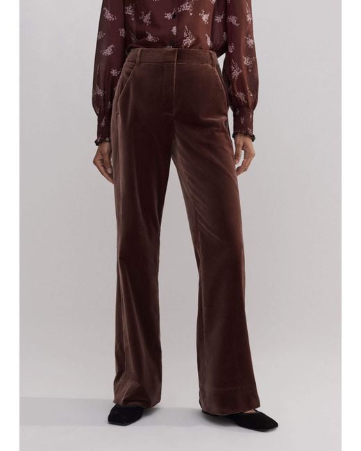 ME+EM Brown Velvet Evening Kick Flare Trouser Tea Rose