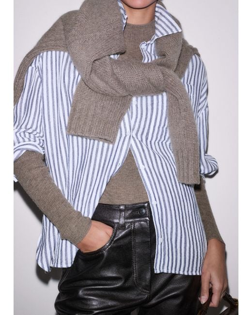 ME+EM Gray Cheesecloth Relaxed Striped Shirt