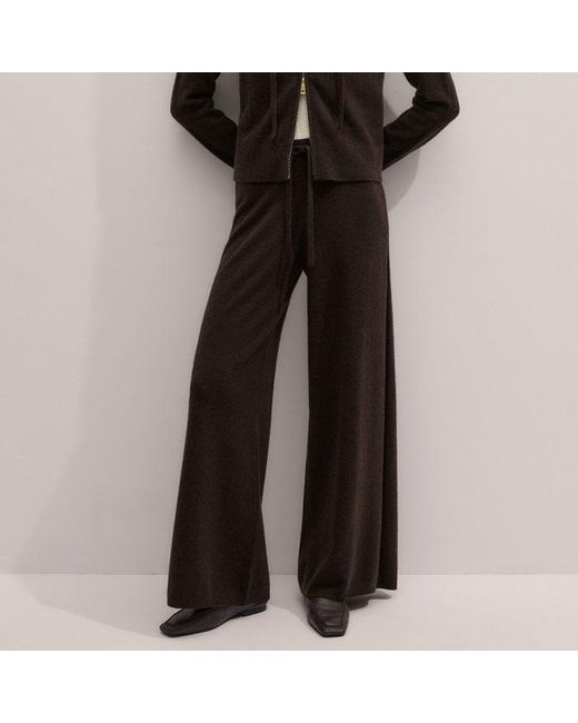 ME+EM Brown Cashmere Two Way Zip Straight Hoody Warm Chocolate Melange