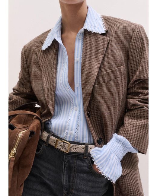 ME+EM Blue Cheesecloth Stripe Long Sleeve Blouse-Soft