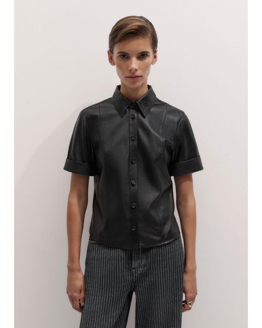 ME+EM Black Straight Leather Shirt