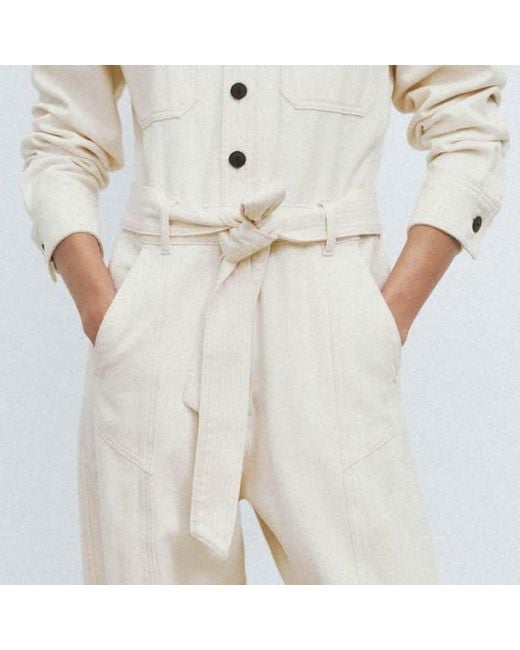 ME+EM White Cotton Herringbone Utility Jumpsuit