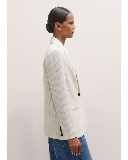 ME+EM Natural Sharp Shoulder Pinstripe Blazer