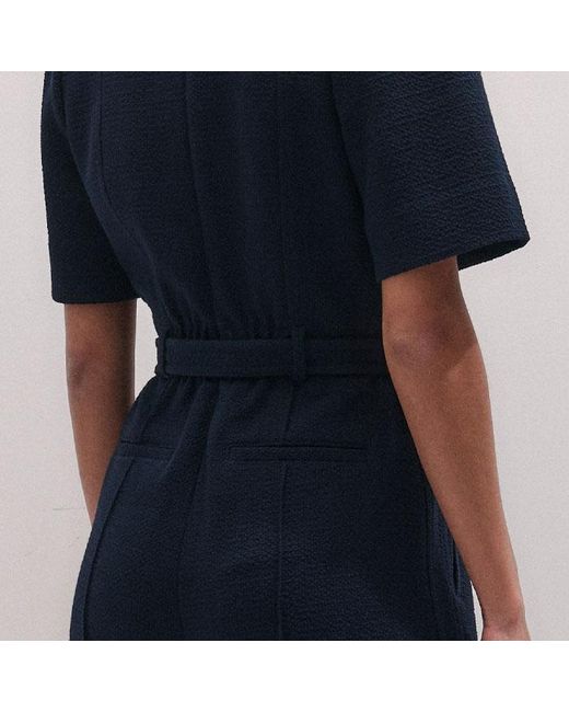 ME+EM Blue Wide Leg Cropped Jumpsuit + Belt