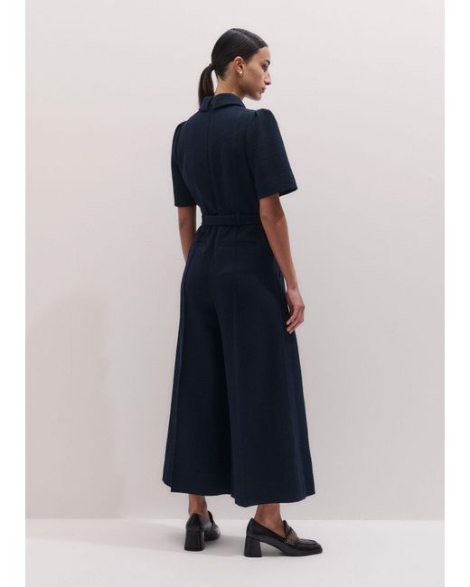 ME+EM Blue Wide Leg Cropped Jumpsuit + Belt